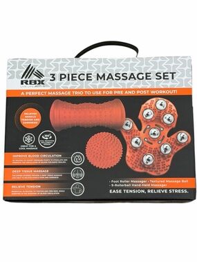 RBX 3 PIECE MASSAGE SET Foot Roller Massage Ball 9-Rollerball Hand-Held Massager